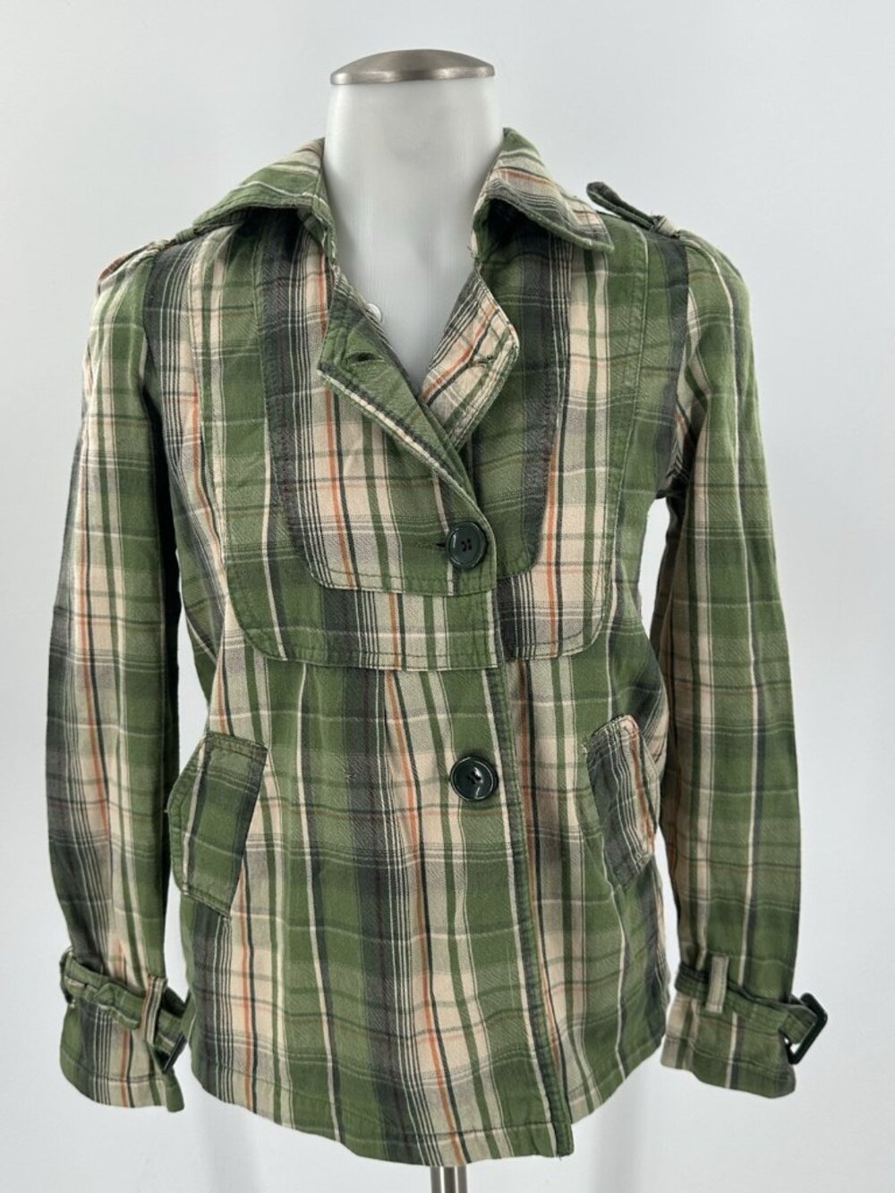 Drama Gold Plaid Jacket Cotton Button Green Heritage Preppy Pockets Small